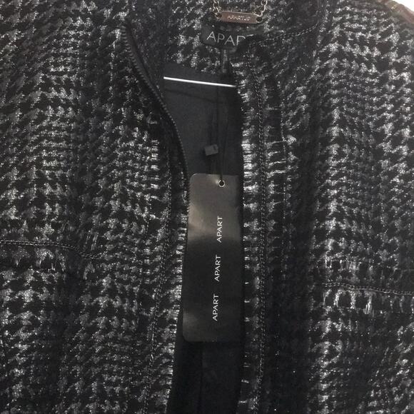 Apart Black & Sparkly Silver Tweed Fringe Zip Front Chain Detail Jacket - 12 NWT - Picture 7 of 16